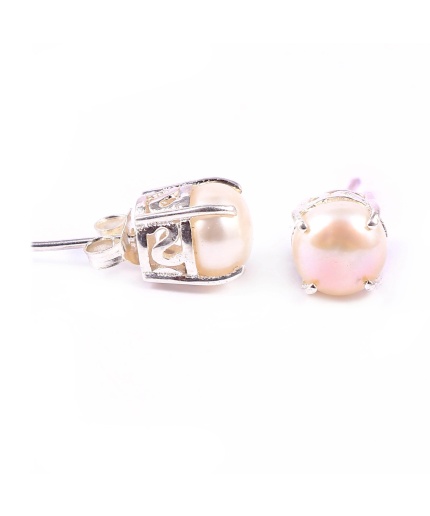 Natural Pearl Studs Earrings, 925 Sterling Sliver Pearl Earrings, Pearl Studs, Wedding Earrings, luxury Studs, Round Cabochon Studs Earrings | Save 33% - Rajasthan Living 3