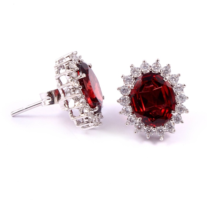 Garnet Studs Earrings, 925 Silver Studs Earrings, Luxury Studs, Natural Garnet Earrings, Bridesmaid Gift, Engagement Studs, Oval Cut Studs | Save 33% - Rajasthan Living 7