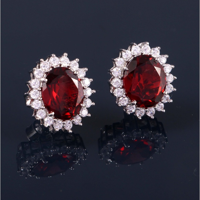 Garnet Studs Earrings, 925 Silver Studs Earrings, Luxury Studs, Natural Garnet Earrings, Bridesmaid Gift, Engagement Studs, Oval Cut Studs | Save 33% - Rajasthan Living 5