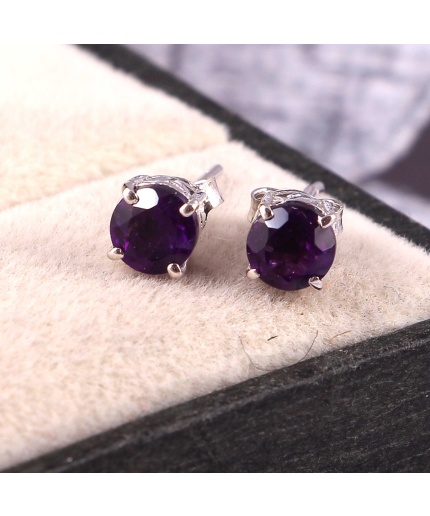 Amethyst Studs Earrings, Amethyst Earrings, 925 Silver Earrings, Victorian Earrings, Bridesmaid Gift, Engagement Studs, Round Cut Studs | Save 33% - Rajasthan Living