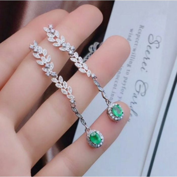 Natural Emerald Drop Earrings, 925 Sterling Silver, Emerald Drop Earrings, Emerald Silver Earrings, Luxury Earrings, Oval Cut Stone Earrings | Save 33% - Rajasthan Living 6