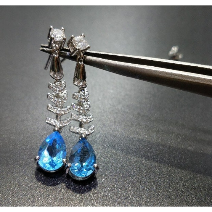 Natural Sky Blue Topaz Drop Earrings, 925 Sterling Silver, Studs Earrings, Blue Topaz Earrings, Luxury Earrings, Pear Cut Stone Earrings | Save 33% - Rajasthan Living 6