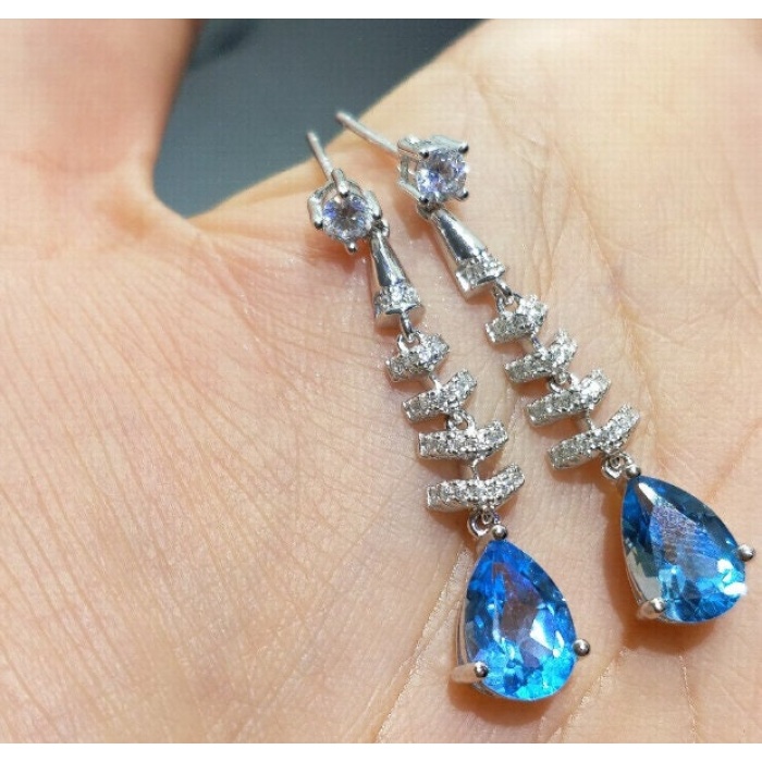 Natural Sky Blue Topaz Drop Earrings, 925 Sterling Silver, Studs Earrings, Blue Topaz Earrings, Luxury Earrings, Pear Cut Stone Earrings | Save 33% - Rajasthan Living 7