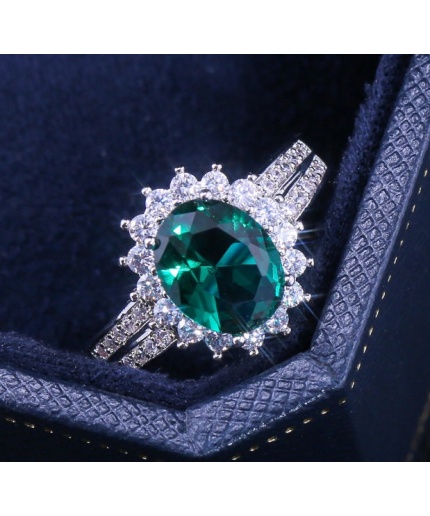 Emerald & Cubic Zirconia Woman Ring, 925 Sterling Silver, Emerald Ring, Statement Ring, Engagement and Wedding Ring, Oval cut Ring | Save 33% - Rajasthan Living