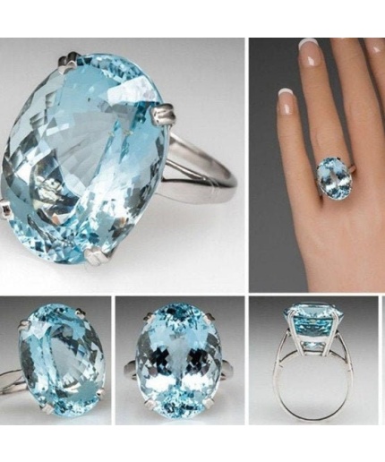 Aquamarine Woman Ring, Aquamarine Ring, 925 Sterling Silver Statement Ring, Engagement and Wedding Ring, Luxury Ring, Oval Cut Ring | Save 33% - Rajasthan Living 3