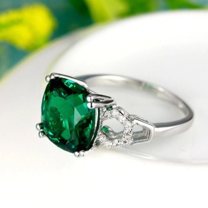 Emerald & Cubic Zirconia Woman Ring, 925 Sterling Silver, Emerald Ring, Statement Ring, Engagement and Wedding Ring, Cushion cut Ring | Save 33% - Rajasthan Living 8