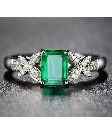 Emerald & Cubic Zirconia Woman Ring, 925 Sterling Silver, Emerald Ring, Statement Ring, Engagement and Wedding Ring, Emerald cut Ring | Save 33% - Rajasthan Living