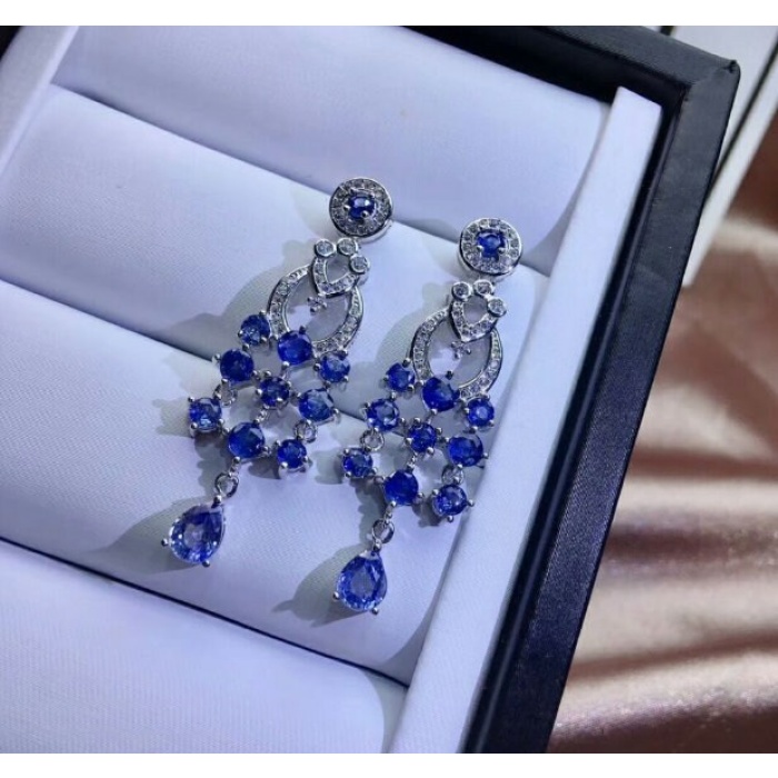 Natural Sri Lanka Sapphire Drop Earrings, 925 Sterling Silver, Sapphire Drops, Sapphire Silver Earrings, Luxury Earrings, Pear Cut Earrings | Save 33% - Rajasthan Living 8