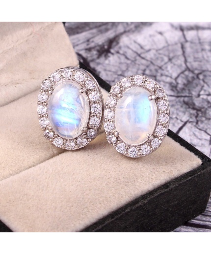 Rainbow Moonstone Studs Earrings, Rainbow Moonstone Earrings, Silver Earrings,Victorian Earrings, Bridesmaid Gift, Studs,Oval Cabochon Studs | Save 33% - Rajasthan Living 3