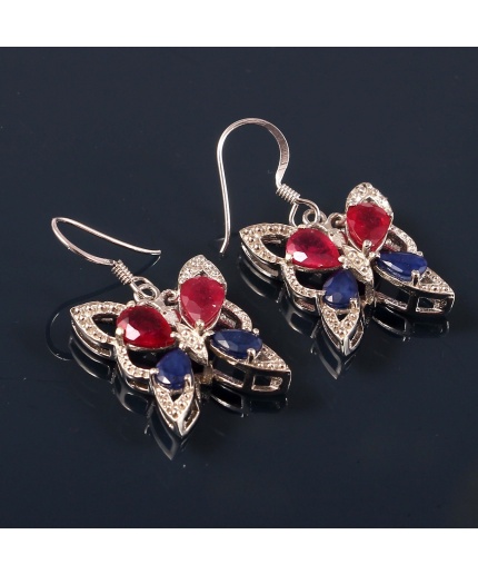 Natural Blue Sapphire Drop Earrings, 925 Sterling Silver Ruby Earrings, Sapphire Silver Earrings, Luxury Earrings, Pear Cut Earrings | Save 33% - Rajasthan Living