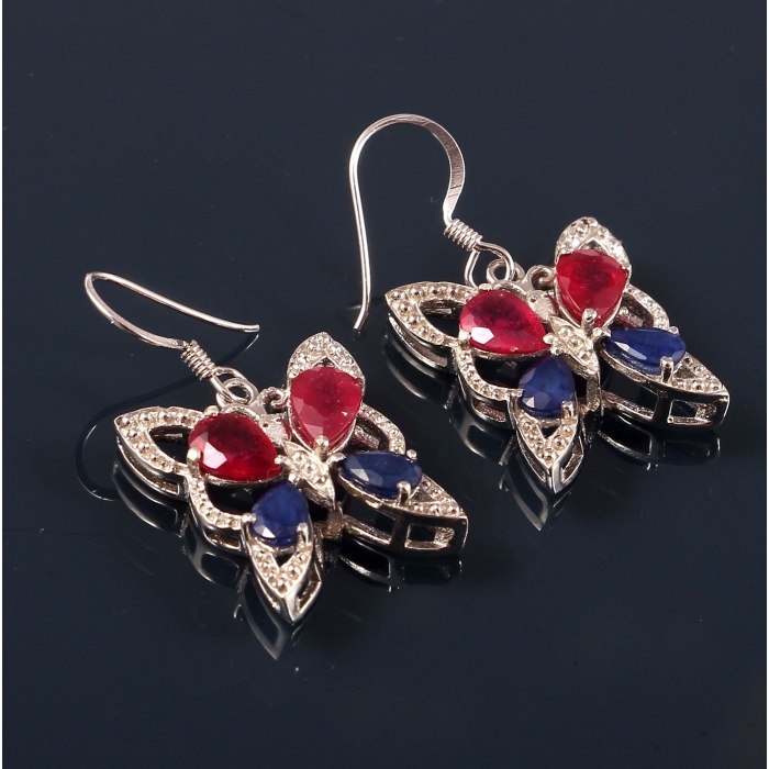 Natural Blue Sapphire Drop Earrings, 925 Sterling Silver Ruby Earrings, Sapphire Silver Earrings, Luxury Earrings, Pear Cut Earrings | Save 33% - Rajasthan Living 5