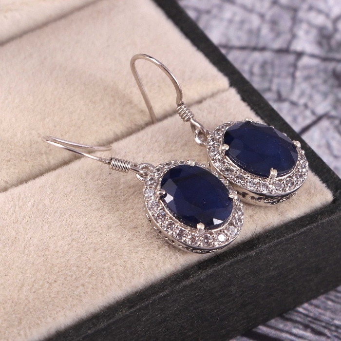 Natural Blue Sapphire Drop Earrings, 925 Sterling Silver Sapphire Earrings, Sapphire Silver Earrings, Luxury Earrings, Oval Cut Earrings | Save 33% - Rajasthan Living 6