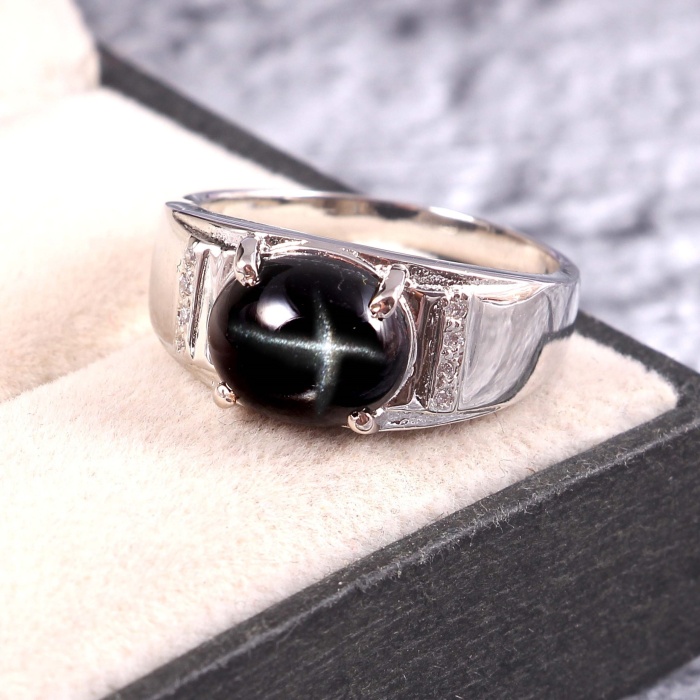 Natural Black Star Ring, 925 Sterling Sliver, Black Star Ring, Black Star Engagement Ring, Wedding Ring, luxury Ring, Oval Cabochon Ring | Save 33% - Rajasthan Living 6