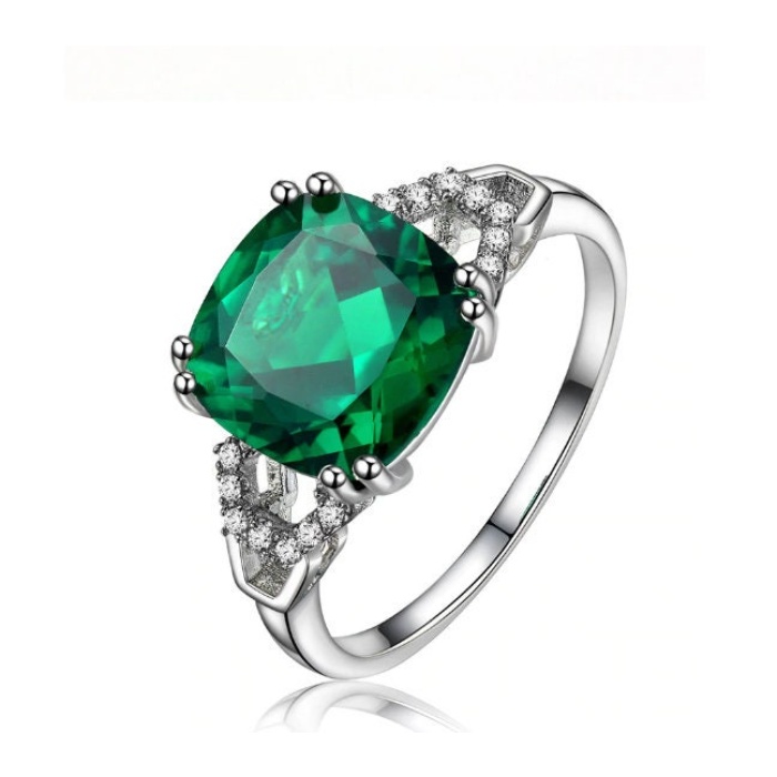 Emerald & Cubic Zirconia Woman Ring, 925 Sterling Silver, Emerald Ring, Statement Ring, Engagement and Wedding Ring, Cushion cut Ring | Save 33% - Rajasthan Living 7