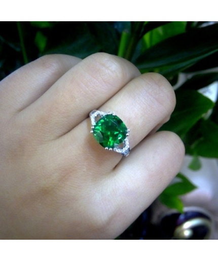 Emerald & Cubic Zirconia Woman Ring, 925 Sterling Silver, Emerald Ring, Statement Ring, Engagement and Wedding Ring, Cushion cut Ring | Save 33% - Rajasthan Living 3