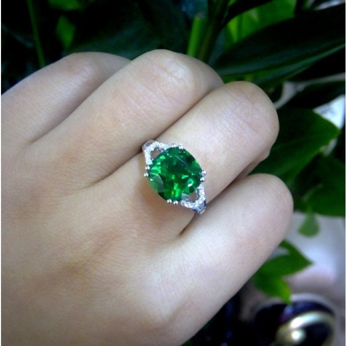 Emerald & Cubic Zirconia Woman Ring, 925 Sterling Silver, Emerald Ring, Statement Ring, Engagement and Wedding Ring, Cushion cut Ring | Save 33% - Rajasthan Living 6