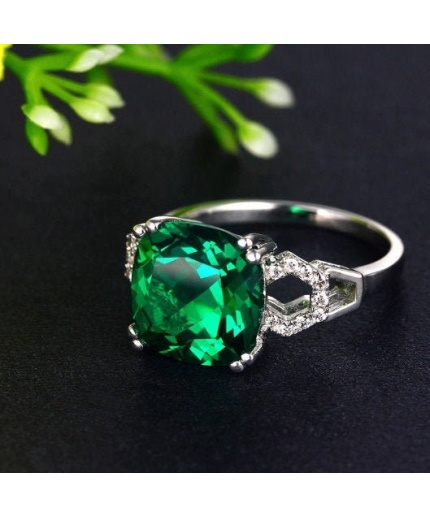 Emerald & Cubic Zirconia Woman Ring, 925 Sterling Silver, Emerald Ring, Statement Ring, Engagement and Wedding Ring, Cushion cut Ring | Save 33% - Rajasthan Living