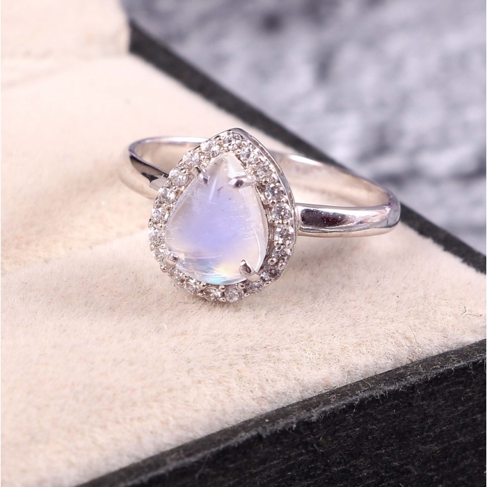 Natural Moonstone Ring, 925 Sterling Silver, Moonstone Engagement Ring, Wedding Ring, Luxury Ring, Ring/Band, Pear Cabochon Ring | Save 33% - Rajasthan Living 6