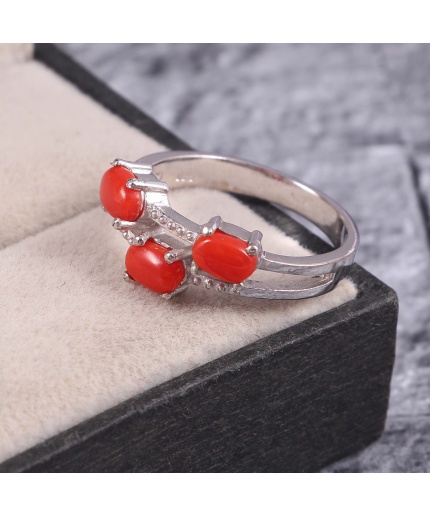 Natural Coral Ring, 925 Sterling Silver, Coral Engagement Ring, Coral Ring, Wedding Ring,Luxury Ring,Ring/Band, Oval Cabution Ring | Save 33% - Rajasthan Living 3