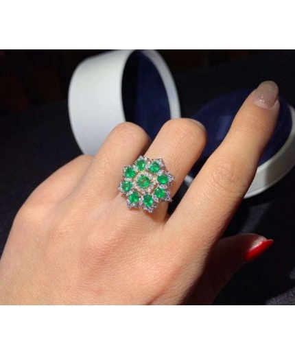 Natural Emerald & Cubic Zirconia Woman Ring, 925 Sterling Silver, Emerald Ring, Statement Ring, Engagement and Wedding Ring | Save 33% - Rajasthan Living 3