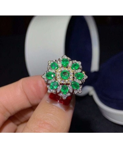 Natural Emerald & Cubic Zirconia Woman Ring, 925 Sterling Silver, Emerald Ring, Statement Ring, Engagement and Wedding Ring | Save 33% - Rajasthan Living