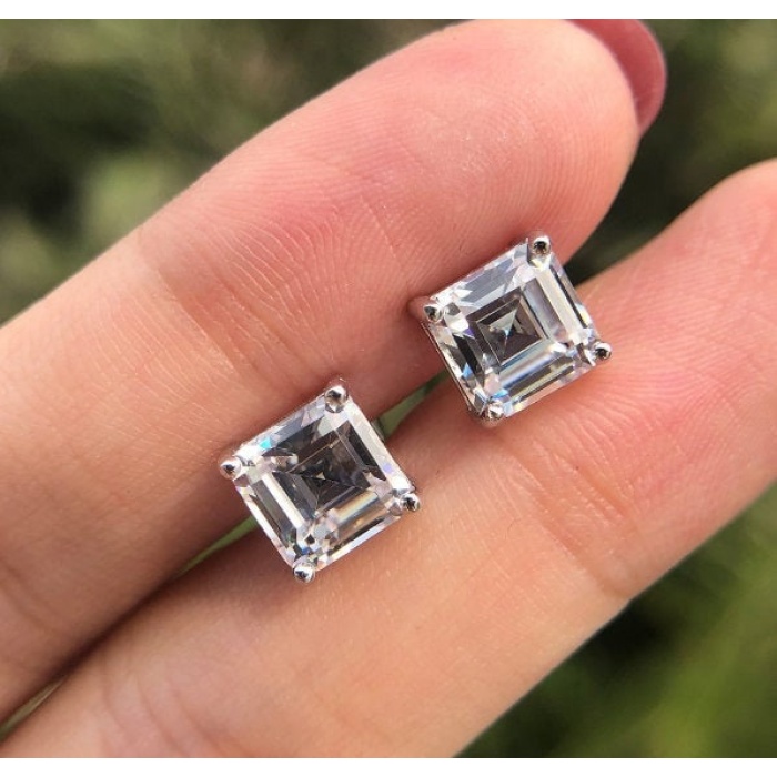 Lab Created Moissanite Studs Earrings, 925 Sterling Silver , Studs Earrings, Earrings, Moissanite Earrings, Luxury Earrings, Square Cut | Save 33% - Rajasthan Living 6