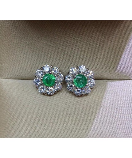 Natural Emerald Stud Earrings, 925 Sterling Silver, Emerald Stud Earrings, Emerald Silver Earrings, Luxury Earrings, Round Cut Stone | Save 33% - Rajasthan Living