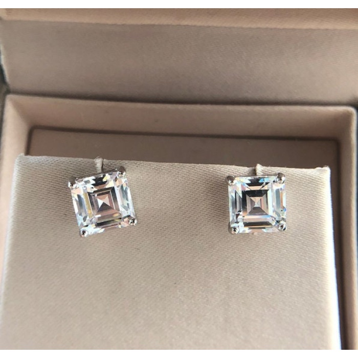 Lab Created Moissanite Studs Earrings, 925 Sterling Silver , Studs Earrings, Earrings, Moissanite Earrings, Luxury Earrings, Square Cut | Save 33% - Rajasthan Living 5