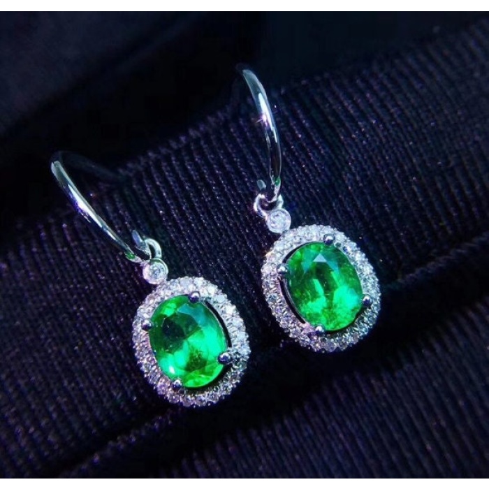 Natural Emerald Drop Earrings, 925 Sterling Silver, Emerald Drop Earrings, Emerald Silver Earrings, Luxury Earrings, Ovel Cut Stone Earrings | Save 33% - Rajasthan Living 6