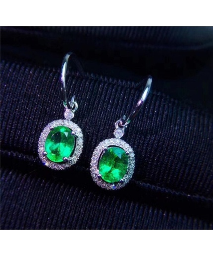 Natural Emerald Drop Earrings, 925 Sterling Silver, Emerald Drop Earrings, Emerald Silver Earrings, Luxury Earrings, Ovel Cut Stone Earrings | Save 33% - Rajasthan Living