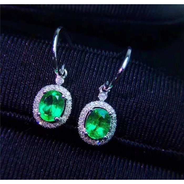 Natural Emerald Drop Earrings, 925 Sterling Silver, Emerald Drop Earrings, Emerald Silver Earrings, Luxury Earrings, Ovel Cut Stone Earrings | Save 33% - Rajasthan Living 5