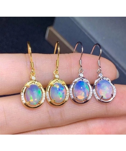 Natural Opal Drop Earrings, 925 Sterling Silver, Opal Drop Earrings, Earrings, Opal Earrings, Luxury Earrings, Oval Stone Earrings | Save 33% - Rajasthan Living