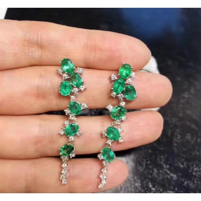 Natural Emerald Drop Earrings, 925 Sterling Silver, Emerald Drop Earrings, Emerald Silver Earrings, Luxury Earrings, Oval Cut Stone Earrings | Save 33% - Rajasthan Living 6