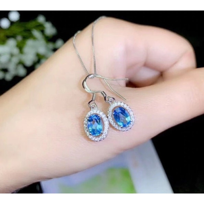 Natural Blue Topaz Drop Earrings, 925 Sterling Silver, Drop Earrings, Blue Topaz Earrings, Luxury Earrings, Oval Cut Stone Earrings | Save 33% - Rajasthan Living 7