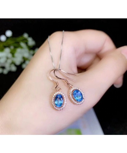 Natural Blue Topaz Drop Earrings, 925 Sterling Silver, Drop Earrings, Blue Topaz Earrings, Luxury Earrings, Oval Cut Stone Earrings | Save 33% - Rajasthan Living