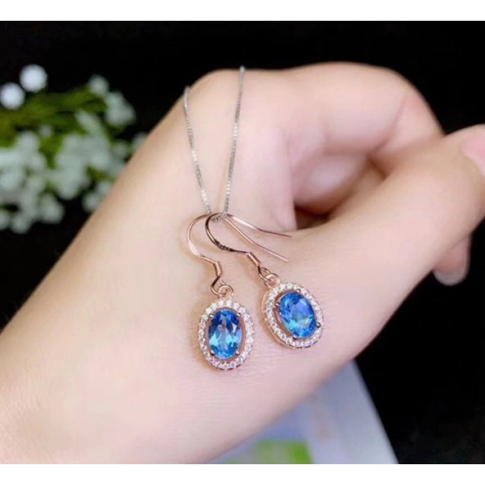 Natural Blue Topaz Drop Earrings, 925 Sterling Silver, Drop Earrings, Blue Topaz Earrings, Luxury Earrings, Oval Cut Stone Earrings | Save 33% - Rajasthan Living 5