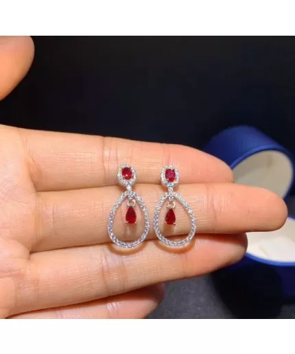 Natural Ruby Drop Earrings, 925 Sterling Silver, Ruby Earrings, Ruby Silver Earrings, Ruby Luxury Earrings, Pear Cut Stone Earrings | Save 33% - Rajasthan Living