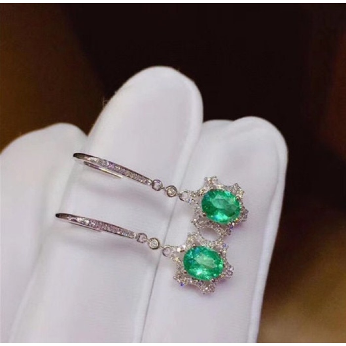 Natural Emerald Drop Earrings, 925 Sterling Silver, Emerald Drop Earrings, Emerald Silver Earrings, Luxury Earrings, Oval Cut Stone Earrings | Save 33% - Rajasthan Living 8