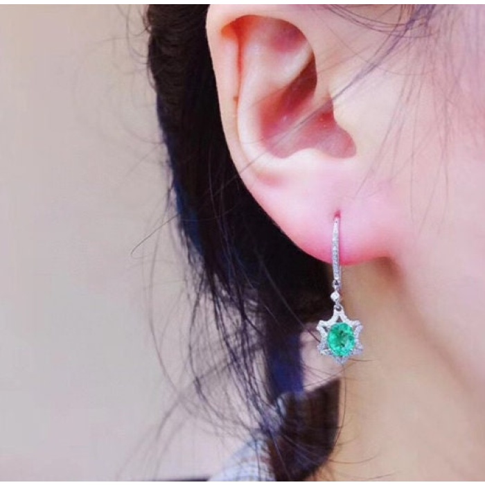 Natural Emerald Drop Earrings, 925 Sterling Silver, Emerald Drop Earrings, Emerald Silver Earrings, Luxury Earrings, Oval Cut Stone Earrings | Save 33% - Rajasthan Living 6