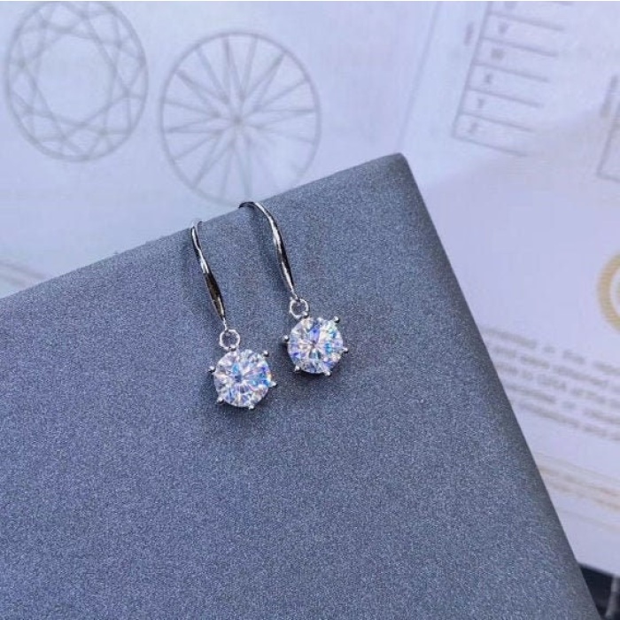 Moissanite Drop Earrings, 925 Sterling Silver , Drop Earrings, Earrings, Moissanite Earrings, Luxury Earrings, Round Cut | Save 33% - Rajasthan Living 6