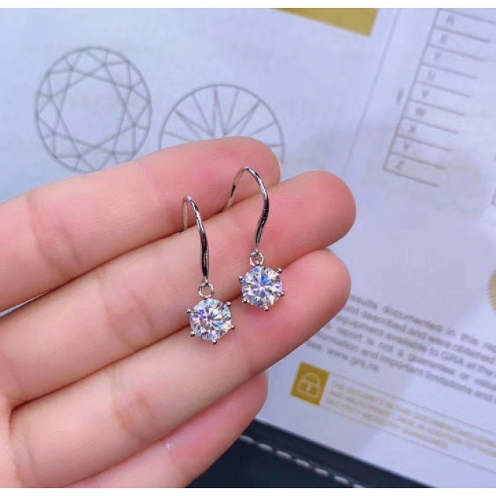 Moissanite Drop Earrings, 925 Sterling Silver , Drop Earrings, Earrings, Moissanite Earrings, Luxury Earrings, Round Cut | Save 33% - Rajasthan Living 5