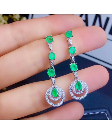 Natural Emerald Drop Earrings, 925 Sterling Silver, Emerald Drop Earrings, Emerald Silver Earrings, Luxury Earrings, Oval Cut Stone Earrings | Save 33% - Rajasthan Living 3