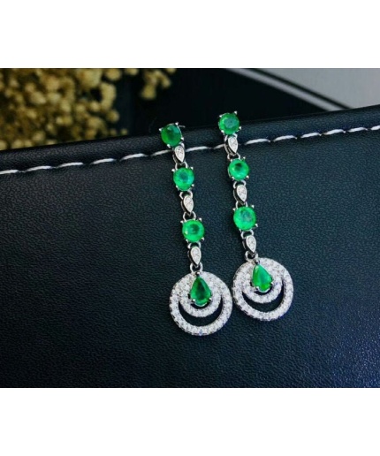 Natural Emerald Drop Earrings, 925 Sterling Silver, Emerald Drop Earrings, Emerald Silver Earrings, Luxury Earrings, Oval Cut Stone Earrings | Save 33% - Rajasthan Living