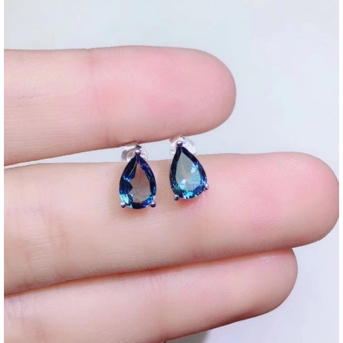 Natural Topaz Studs Earrings, 925 Sterling Silver, Studs Earrings, Earrings, Blue Topaz Earrings, Luxury Earrings, Pear Cut Stone Earrings | Save 33% - Rajasthan Living 8