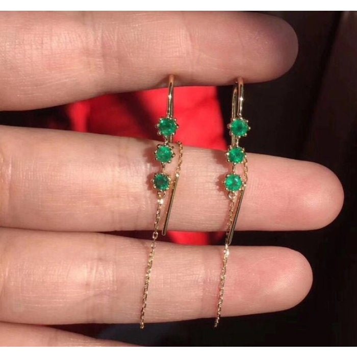 Natural Emerald Drop Earrings, 925 Sterling Silver, Emerald Drop Earrings, Emerald Silver Earrings, Luxury Earrings, Round Cut Stone Earring | Save 33% - Rajasthan Living 5