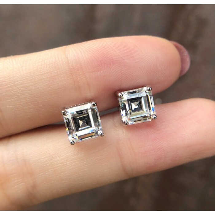 Lab Created Moissanite Studs Earrings, 925 Sterling Silver , Studs Earrings, Earrings, Moissanite Earrings, Luxury Earrings, Square Cut | Save 33% - Rajasthan Living 8