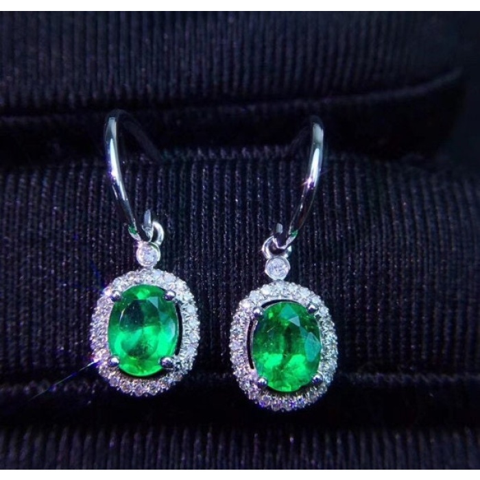 Natural Emerald Drop Earrings, 925 Sterling Silver, Emerald Drop Earrings, Emerald Silver Earrings, Luxury Earrings, Ovel Cut Stone Earrings | Save 33% - Rajasthan Living 8