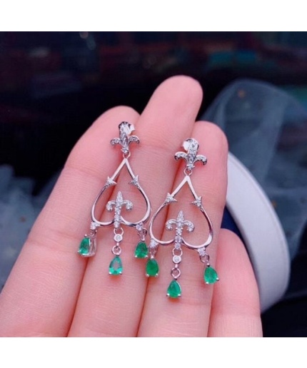 Natural Emerald Drop Earrings, 925 Sterling Silver, Emerald Drop Earrings, Emerald Silver Earrings, Luxury Earrings, Pear Cut Stone Earrings | Save 33% - Rajasthan Living