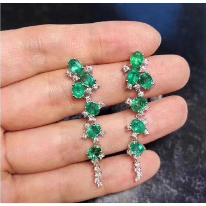 Natural Emerald Drop Earrings, 925 Sterling Silver, Emerald Drop Earrings, Emerald Silver Earrings, Luxury Earrings, Oval Cut Stone Earrings | Save 33% - Rajasthan Living 5