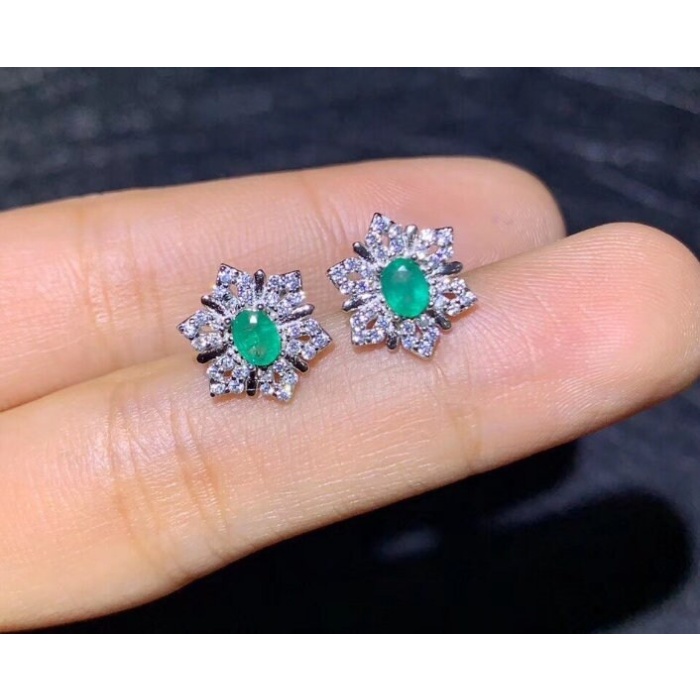 Natural Emerald Stud Earrings, 925 Sterling Silver, Emerald Stud Earrings, Emerald Silver Earrings, Luxury Earrings, Oval Cut Stone | Save 33% - Rajasthan Living 8